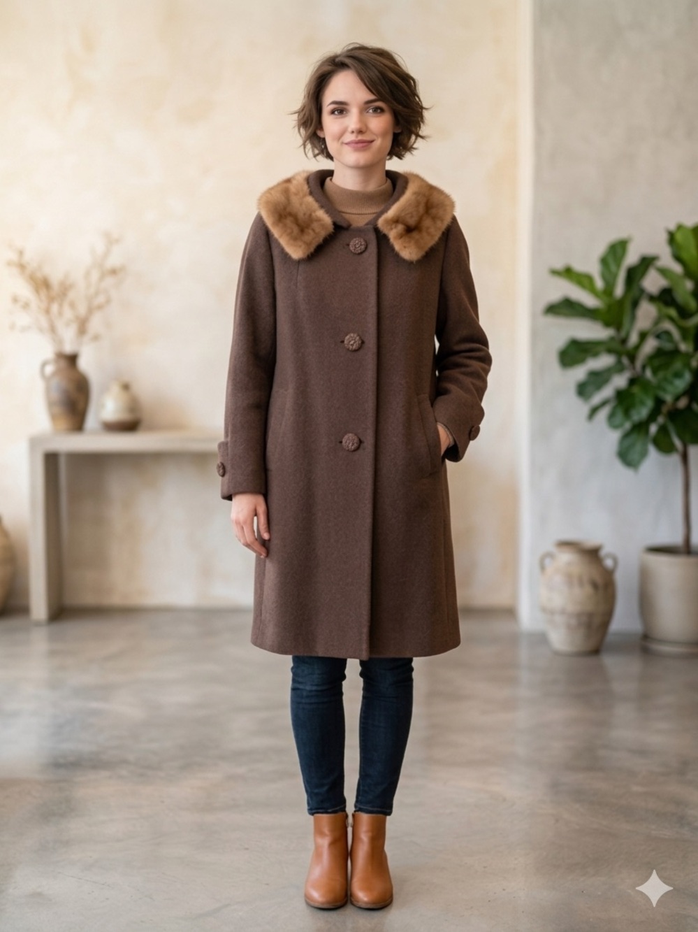 Vintage Townley Goldring’s Brown Wool Coat with Fur Collar